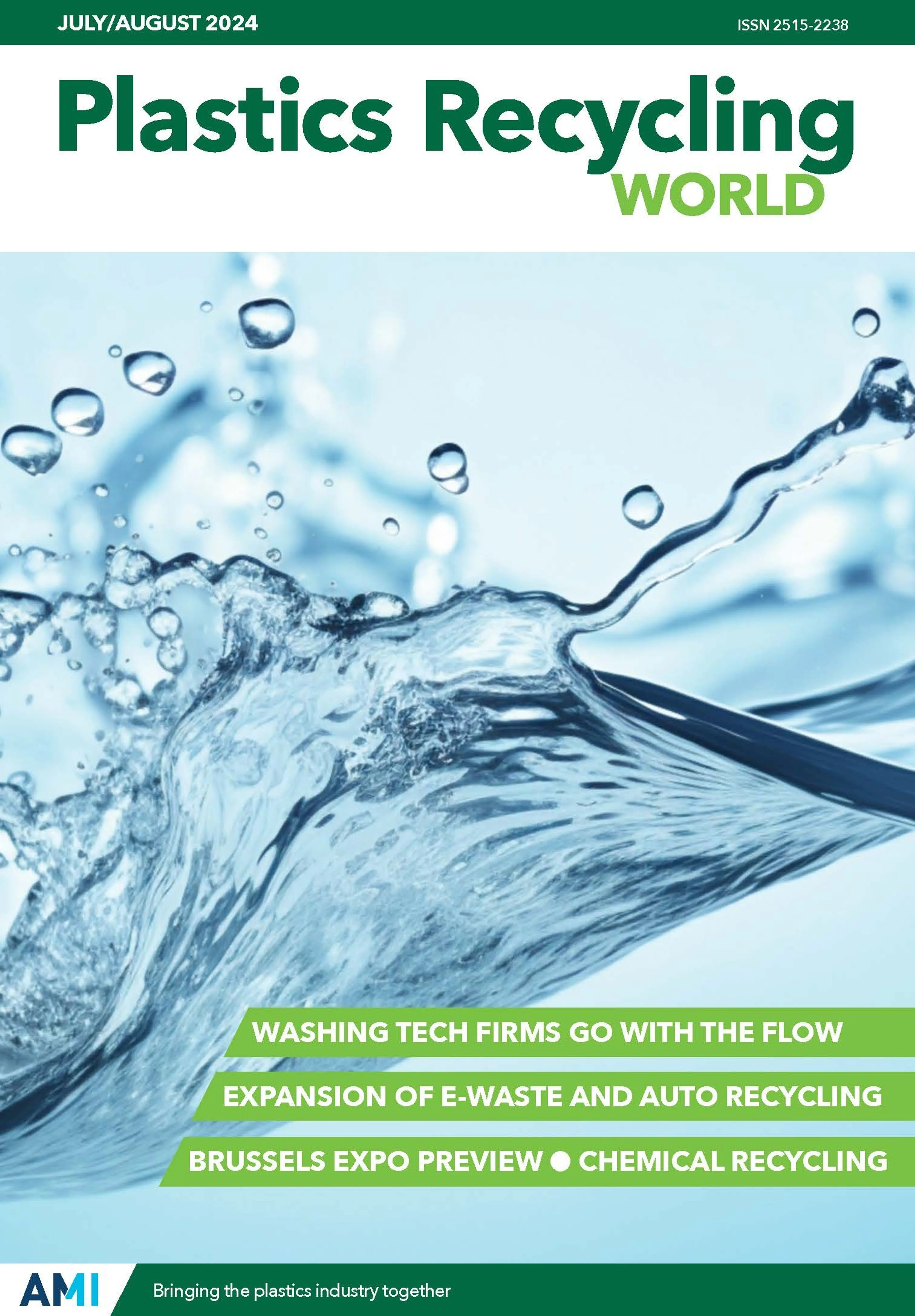 Cover of AMI's Plastics Recycling World July/August 2024 edition