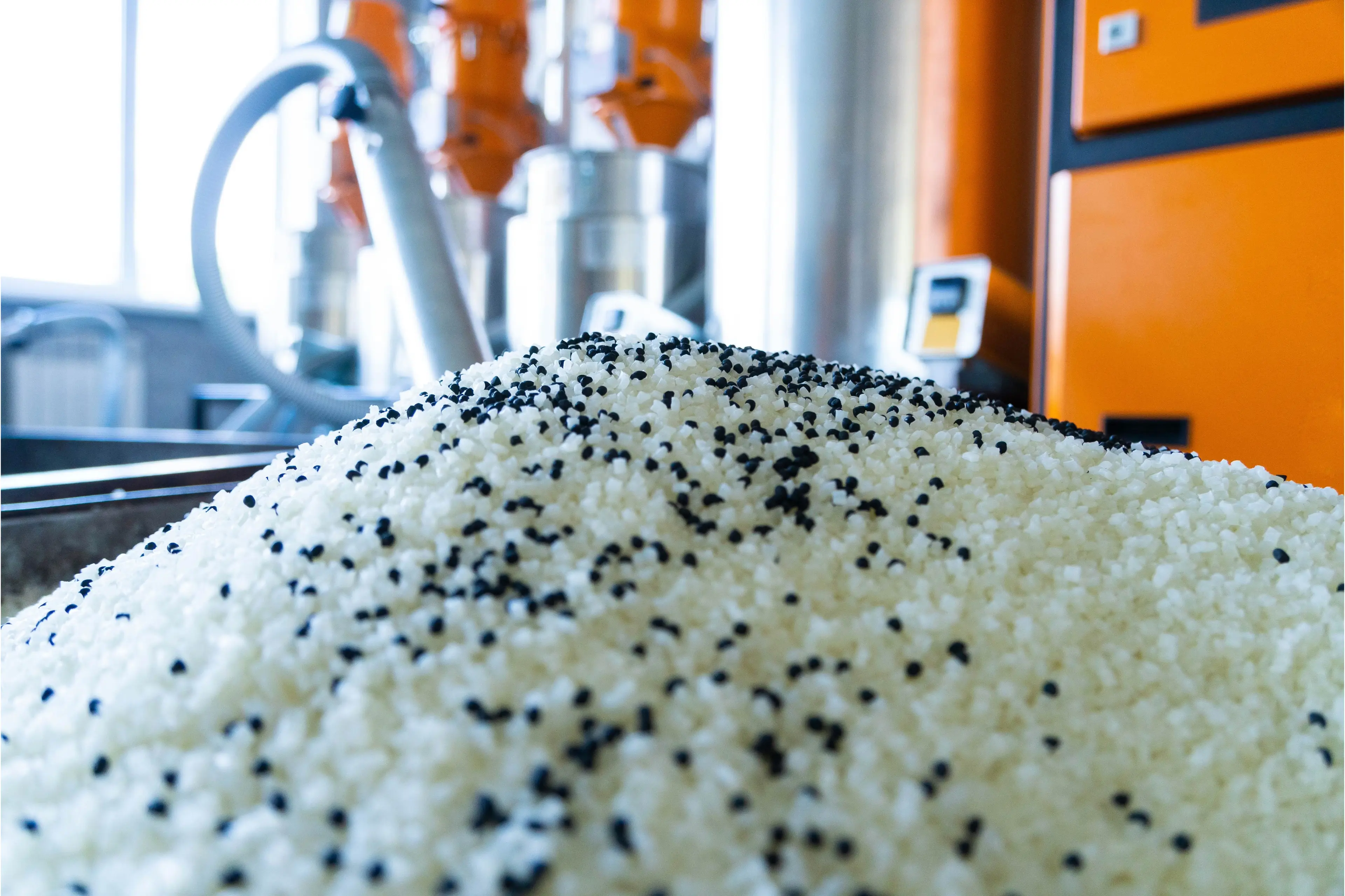 raw plastic material white granules in metal box