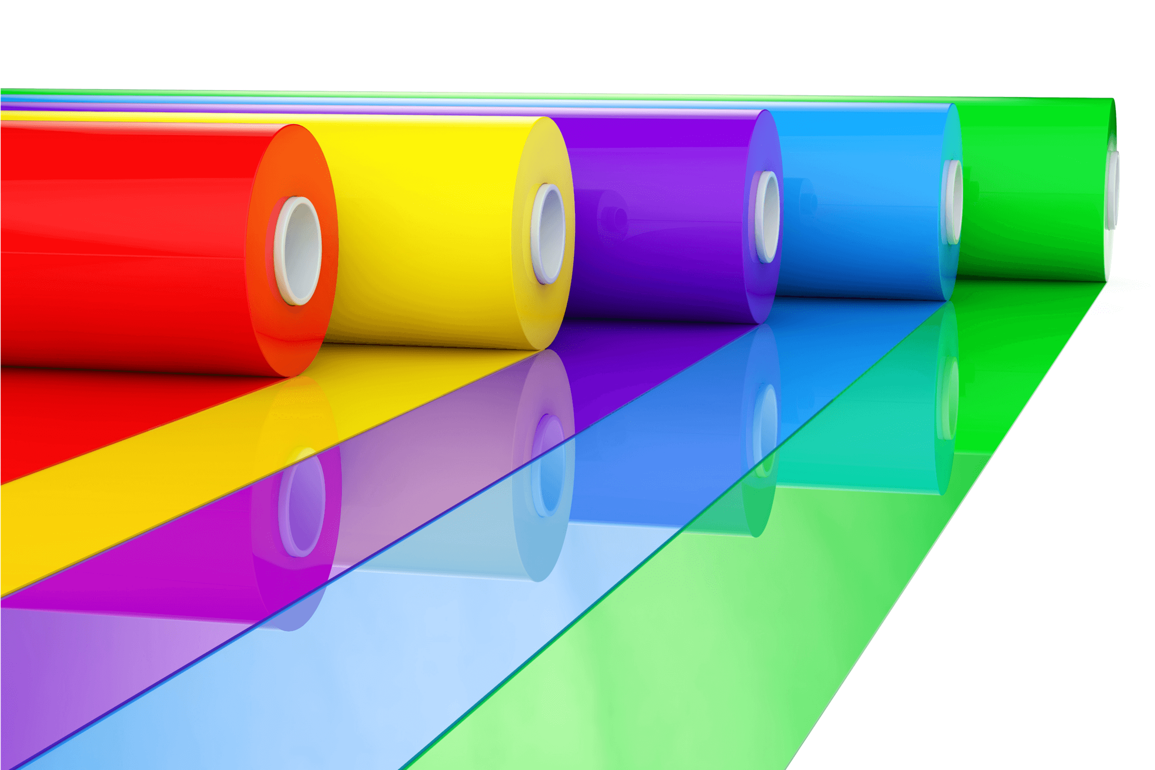 Rolls of colouful plastic film